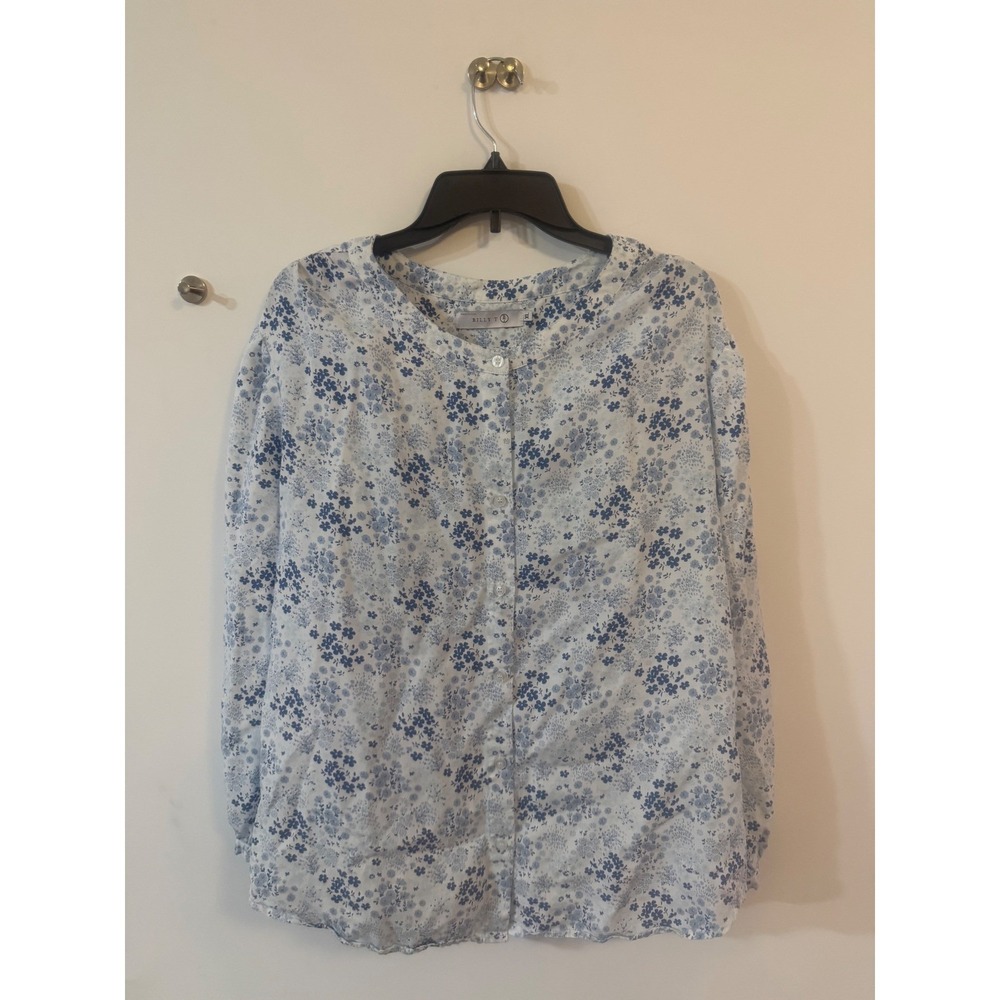 Billy T Women Blue White Floral Button Down Blouse Lyocell XL